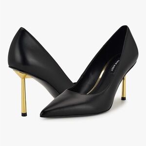 Nine West Deonne Black and Gold Stiletto sky high pumps- NIB- size 7.5